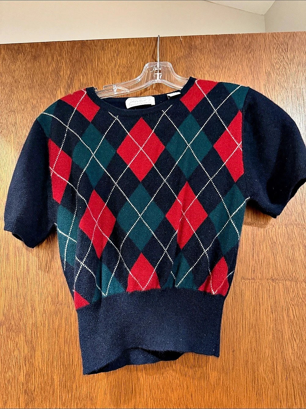 Exclusively for You Argyle Short Sleeve Cashmere Sweater